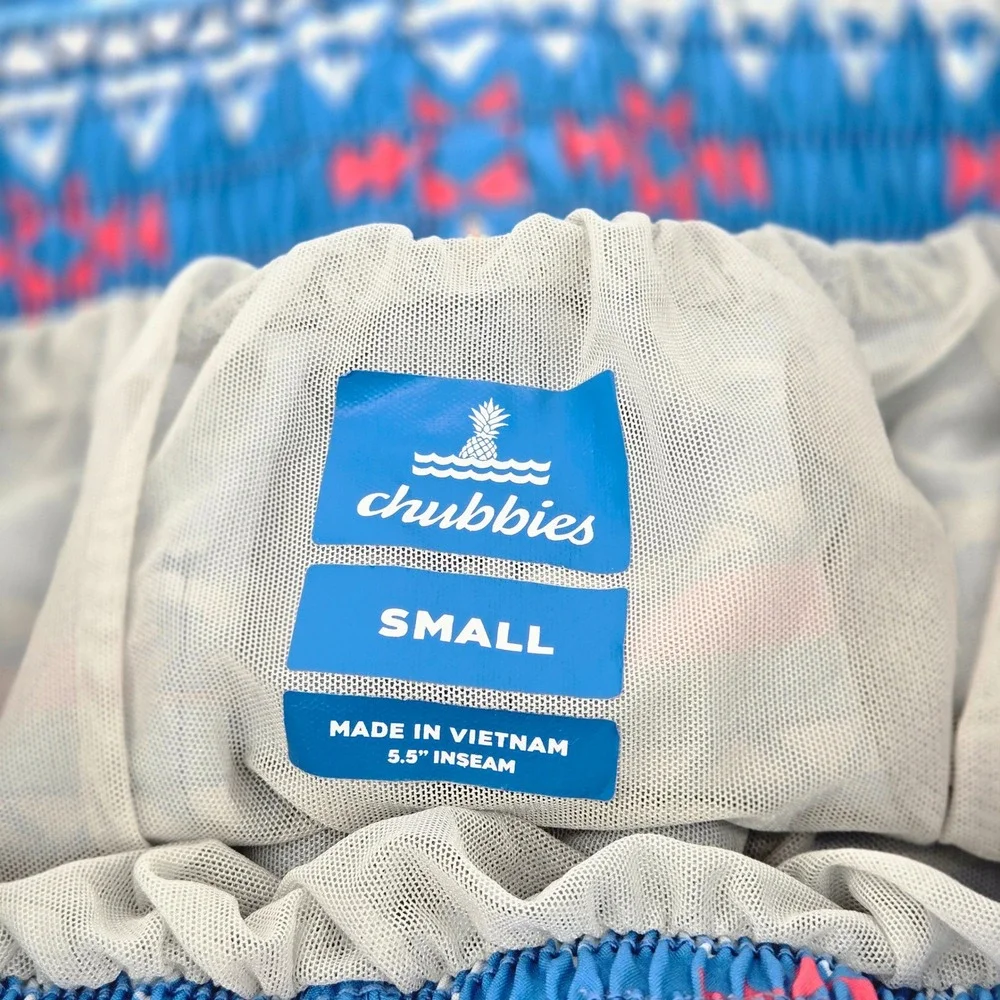 Chubbies Swim Trunks Geometric Aztec Southwest Blue Board Shorts Small 5.5